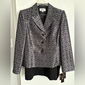 Le Suit Metallic Silver Paisley Blazer Jacket